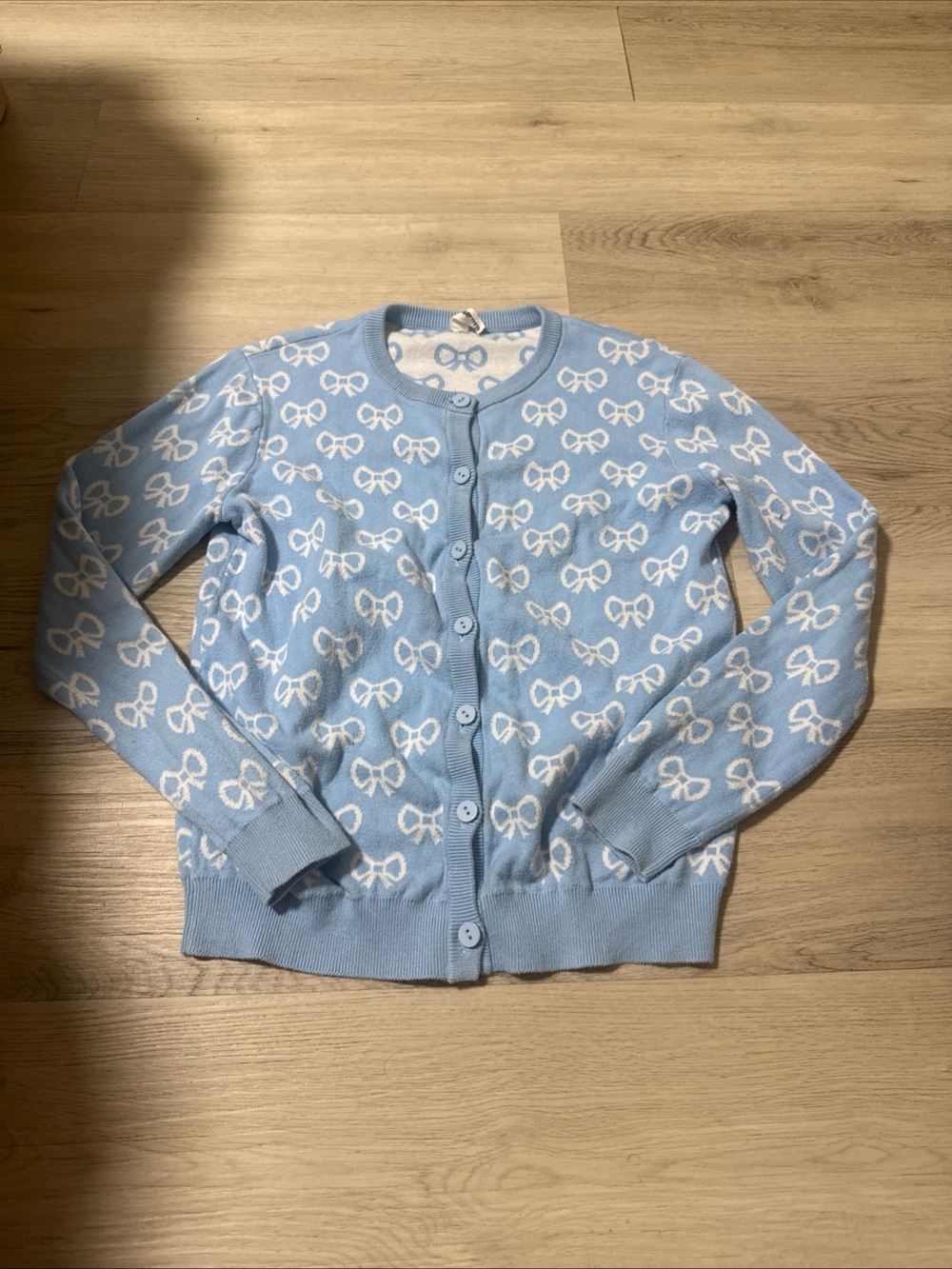 BOBOYOYO Blue White Bow Cardigan Sweater Girls Size XL Teen